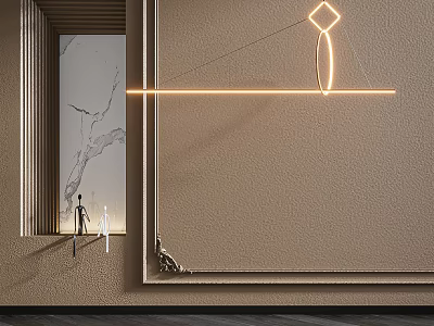 Modern Geometric Pendant Light Fixture For Living Room With Linear Glow And Beige Wall 3d model