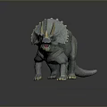 Green Triceratops Toy Model With Spiked Frill Yellow Horns And Open Mouth On Dark Background