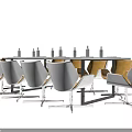 Modern Conference Table Design With White And Wooden Chairs And Tabletop Decorative Bottles