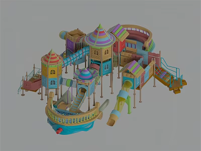Vibrant Children's Playground Equipment Featuring Slides Towers Climbing Walls And Interactive Elements 3d model