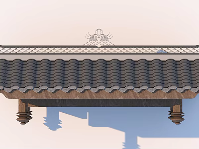 Traditional Building Exterior Wall Featuring Tile Roof Wooden Eave and Ornate Patterns 3d model