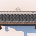 Traditional Building Exterior Wall Featuring Tile Roof Wooden Eave and Ornate Patterns