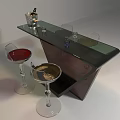 Modern Glass Top Bar Counter with Red Gold Bar Stools and Glassware