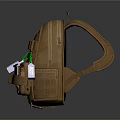 Brown Tactical Backpack With Multiple Pockets Green Drawstrings And Tags 3d model