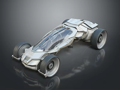 Futuristic Silver Concept Car With Transparent Cockpit And Large Wheels Design 3d model