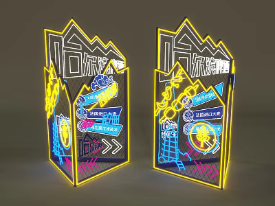 Neon Style Decorative Lights With Geometric Shapes And Colorful Patterns Design 3d model