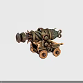 Ornate Historical Cannon With Metallic Barrel Wooden Base Intricate Engravings And Decorative Wheels