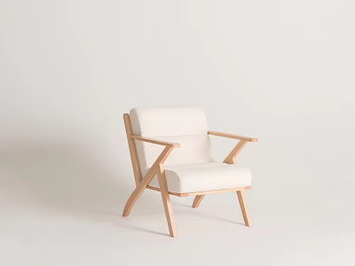 Minimalist Modern Leisure Chair With Wooden Frame Armrests And White Cushion Design 3d model