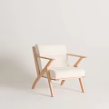 Minimalist Modern Leisure Chair With Wooden Frame Armrests And White Cushion Design