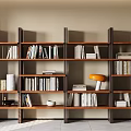 Modern Wooden Bookshelf With Multiple Shelves Books Decorative Lamp And Vase
