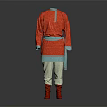 Traditional Costume With Red Top Blue Belt Cuff Details Beige Pants And Red Boots