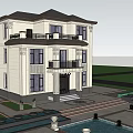 Two Story Detached Villa With Modern Exterior Balcony Large Windows And Front Flower Plants