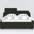 Modern Double Bed With Black Frame Headboard White Sheets And Black Geometric Patterns 3d model