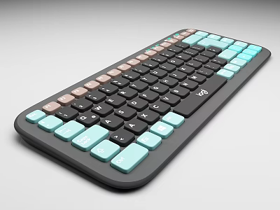 Sleek Modern Computer Keyboard With Pastel Light Blue Pink Keys Design 3d model