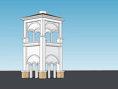 Classical Multi Level White Tower With Arched Windows And Stone Base Design 3d model