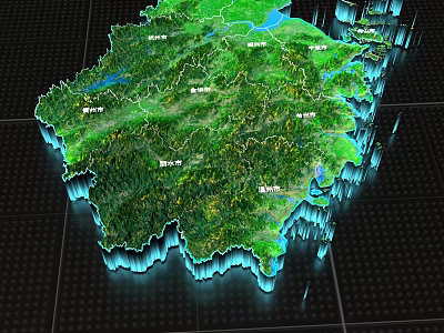 3D Geographical Map Visualization With Mountainous Terrain Rivers And Place Names 3d model