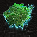 3D Geographical Map Visualization With Mountainous Terrain Rivers And Place Names