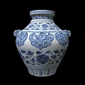 Traditional Blue and White Ceramic Vessel With Floral Patterns And Double Handles
