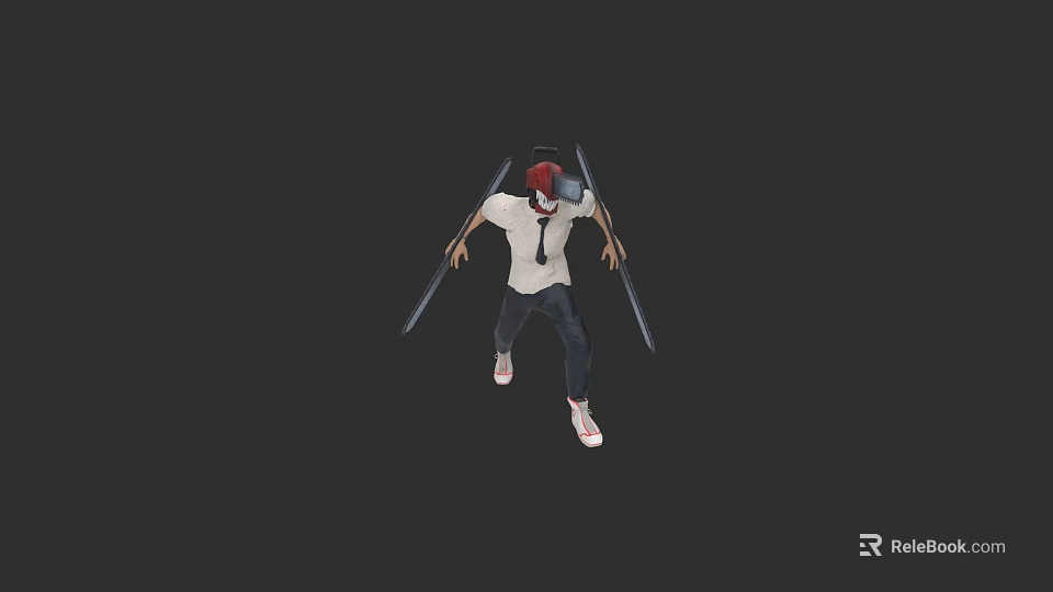 Game Movie Character Wearing Red Hat White T-Shirt And Black Pants Holding Swords 3d model 