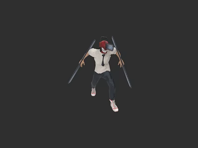 Game Movie Character Wearing Red Hat White T-Shirt And Black Pants Holding Swords 3d model