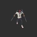 Game Movie Character Wearing Red Hat White T-Shirt And Black Pants Holding Swords