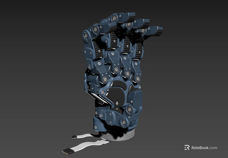 Robotic Mechanical Hand With Blue Metal Structure Multiple Joints And Connecting Wires 3d model 