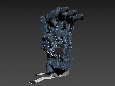 Robotic Mechanical Hand With Blue Metal Structure Multiple Joints And Connecting Wires 3d model