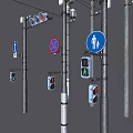 6 old PBR next-generation transmission pole high-voltage line city street light pole power line transmission line pole warning sign traffic light pole 3d model