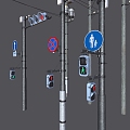 6 old PBR next-generation transmission pole high-voltage line city street light pole power line transmission line pole pole warning sign traffic light pole 3d model