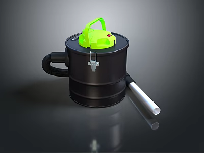 Efficient Black Computer Vacuum Cleaner Featuring Green Top And White Cleaning Tube 3d model