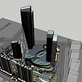 Modern Urban Commercial Complex With Shopping Mall Plaza Tall Buildings And Greenery