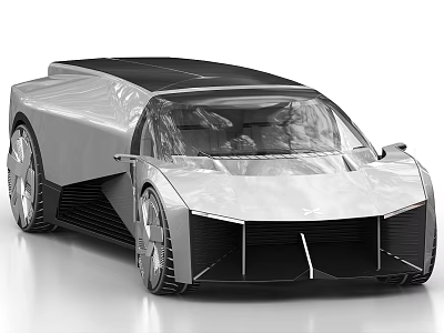 Futuristic Concept Car With Sleek Silver Body Black Roof And Large Wheels 3d model