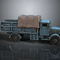 Vintage Blue Retro Truck With Canvas Covered Bed And Metal Rails Design