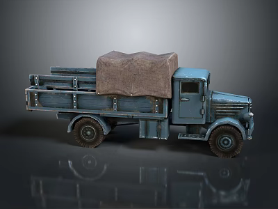 Vintage Blue Retro Truck With Canvas Covered Bed And Metal Rails Design 3d model