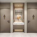 Modern Public Restroom Washbasin With Marble Countertop Mirror And Gender Doors