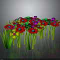 Colorful Garden Flowers With Green Stems And Vibrant Red Yellow Purple Petals