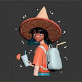 Cartoon Girl With Orange Slice Hat Holding Drink And White Backpack With Sparkles