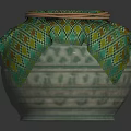 Woven Storage Container With Green Blue Patterned Lid And Geometric Design 3d model