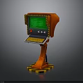 Red Control Console Featuring Green Screen Buttons Keyboard And Checkered Base