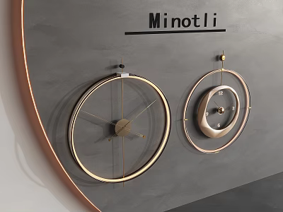 Minotli Modern Wall Clocks with Circular Metal Frames on Gray Wall Contemporary Home Decor 3d model
