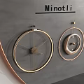 Minotli Modern Wall Clocks with Circular Metal Frames on Gray Wall Contemporary Home Decor