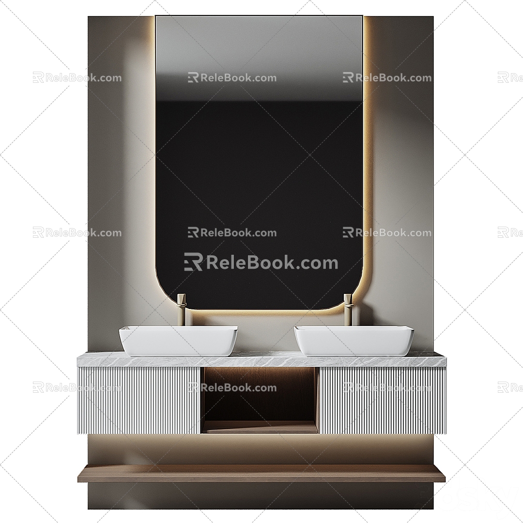 Jane European bathroom mirror double basin wash basin 3d model