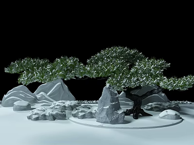 Tall Ornamental Tree With Lush Green Canopy In Landscape Setting Featuring Rocks And White Ground 3d model