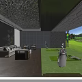 Indoor Golf Simulator Interior With Large Screen Golf Course View And Hitting Mats 3d model