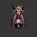 Fantasy Game Movie Character 3D Model With Pink Horns Golden Long Hair And Pointed Ears