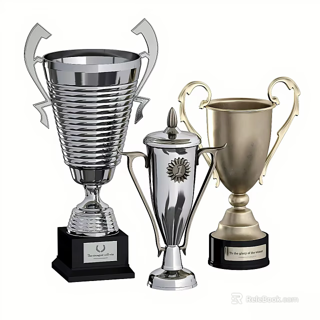 Elegant Decorative Trophy Set With Silver Gold Metal Design And Black Bases 3d model 