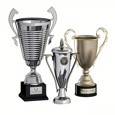 Elegant Decorative Trophy Set With Silver Gold Metal Design And Black Bases 3d model Elegant Decorative Trophy Set With Silver Gold Metal Design And Black Bases 3d model