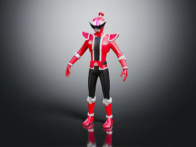 Red And Black Armored Warrior Character With Creature Inspired Helmet And Boots 3d model