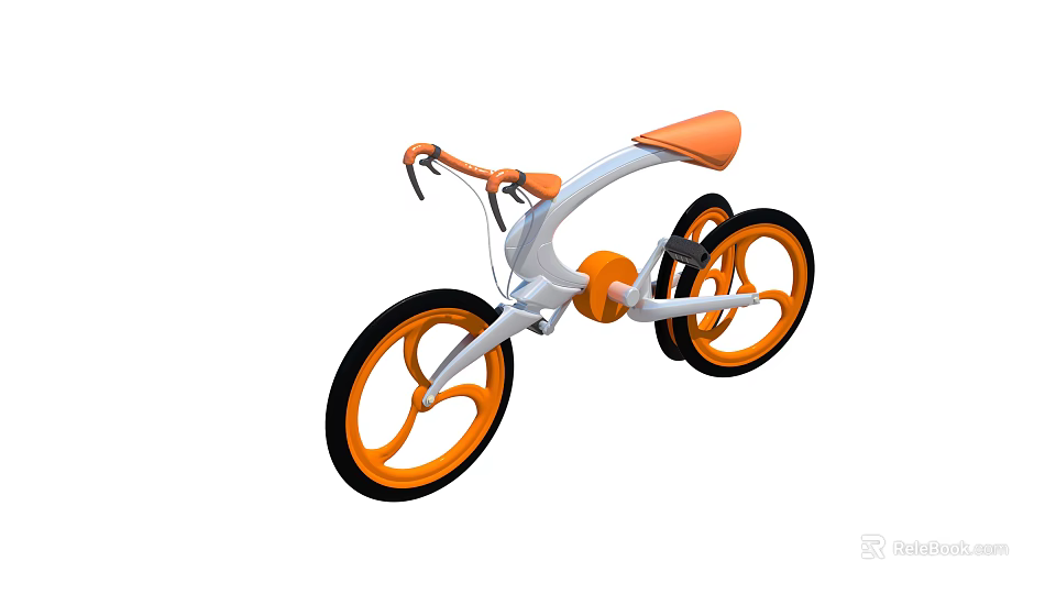 Modern Stylish Bicycle With White Frame Orange Wheels And Orange Seat 3d model 