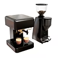 Sleek Black Household Appliances Featuring Coffee Machine and Grinder with Two Coffee Cups